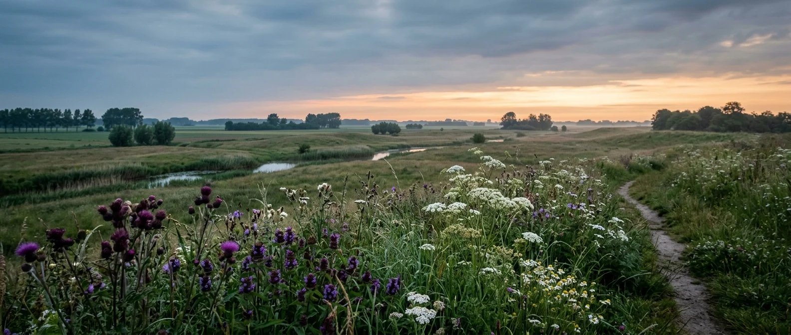 Groen Nederlands landschap bij gouden uur
